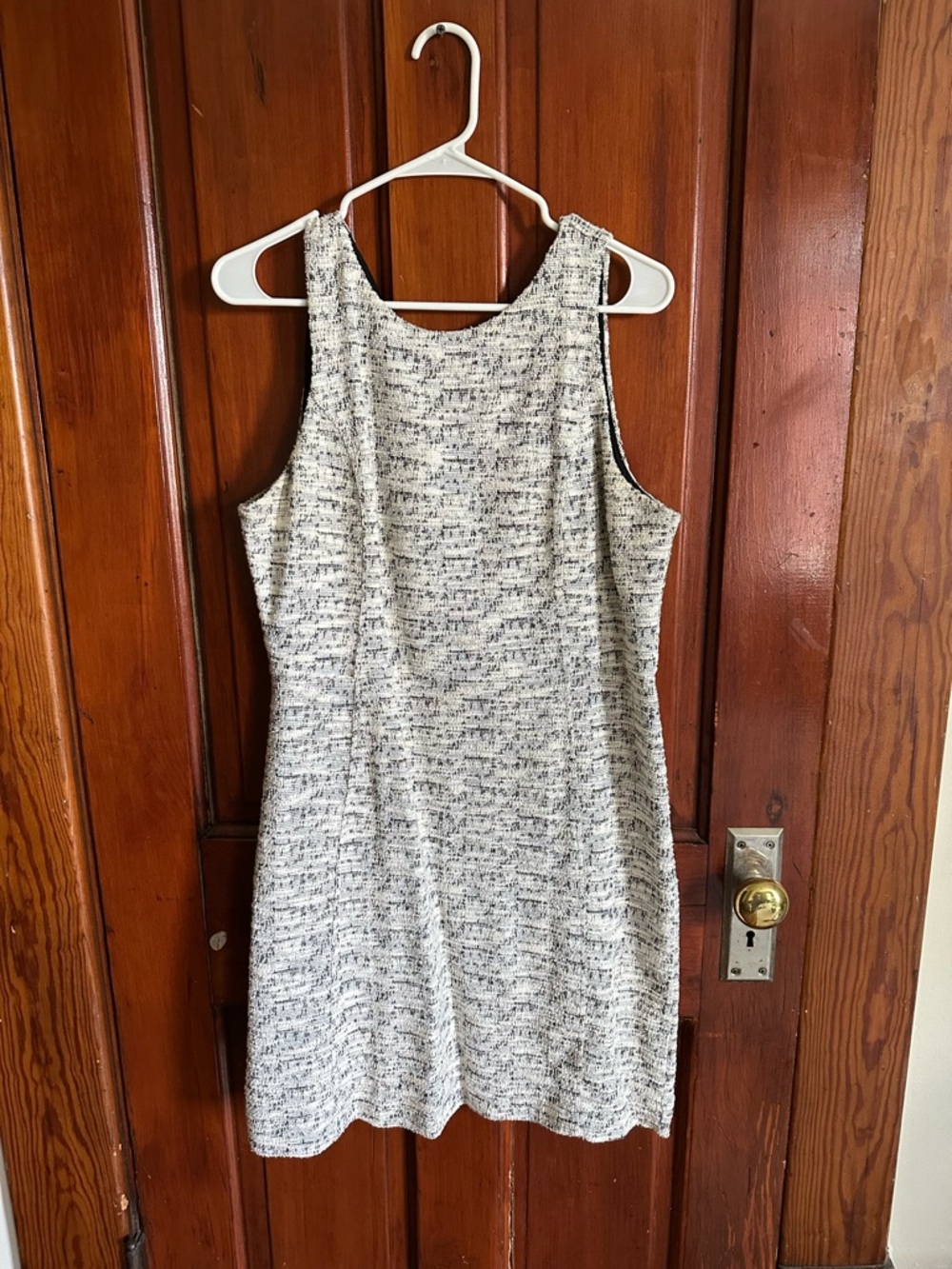 LOFT Ivory and Black Tweed Sleeveless Shift Dress